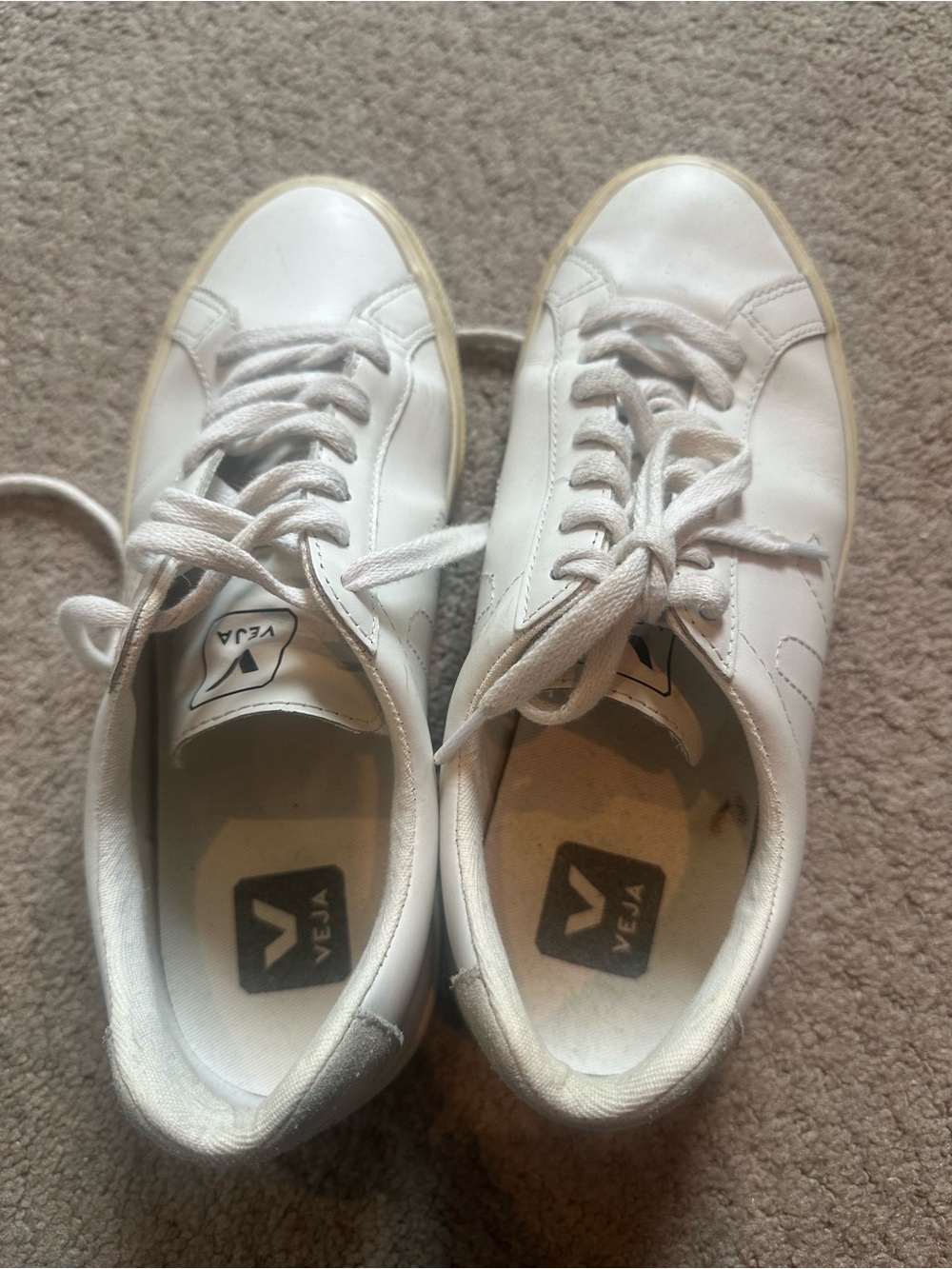Veja White Leather Sneakers with Cream Sole Edge